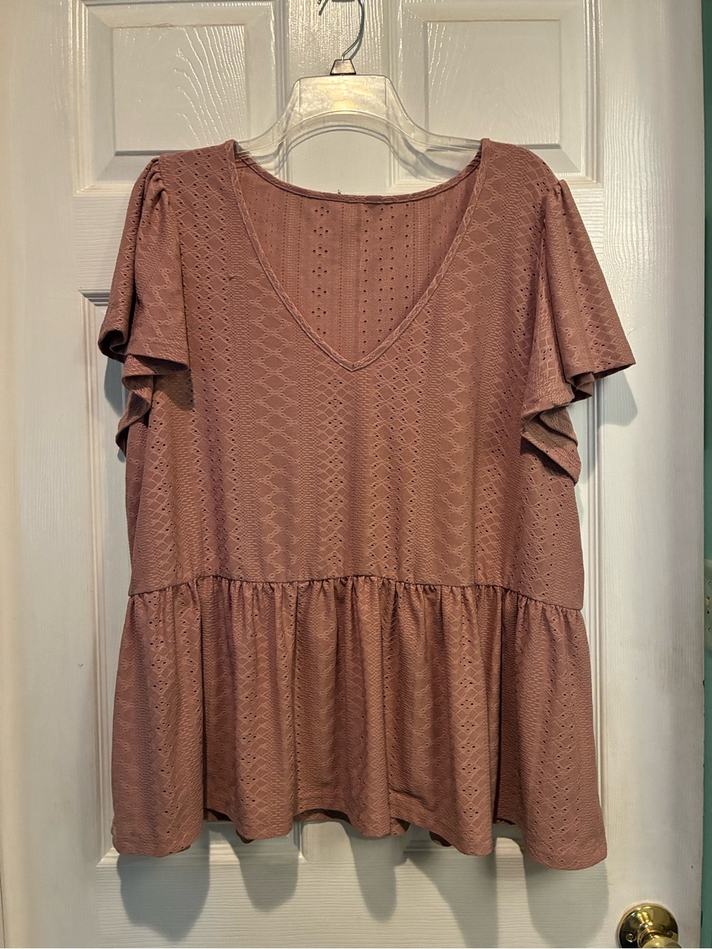 SHEIN Dusty Rose V-Neck Ruffle Sleeve Peplum Top